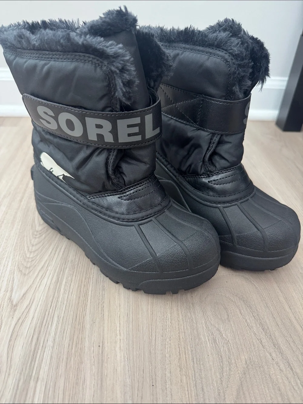 Sorel Kids Black Winter Snow Boots with Faux Fur Trim